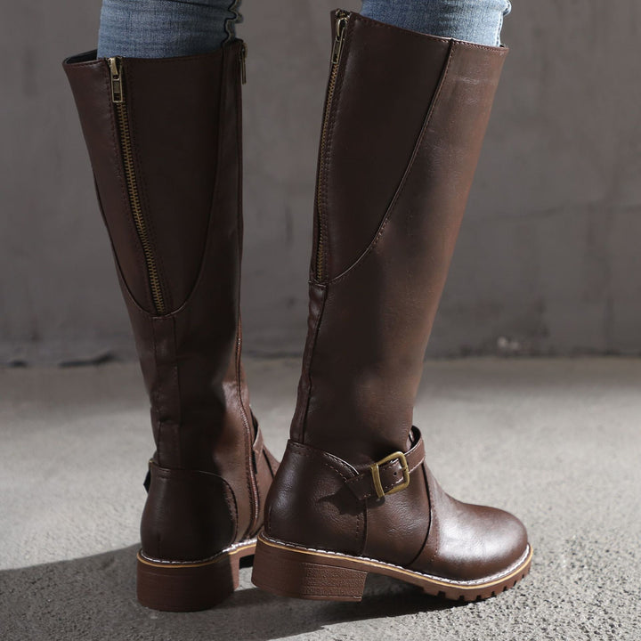 Women retro low heel knee high knight riding boots