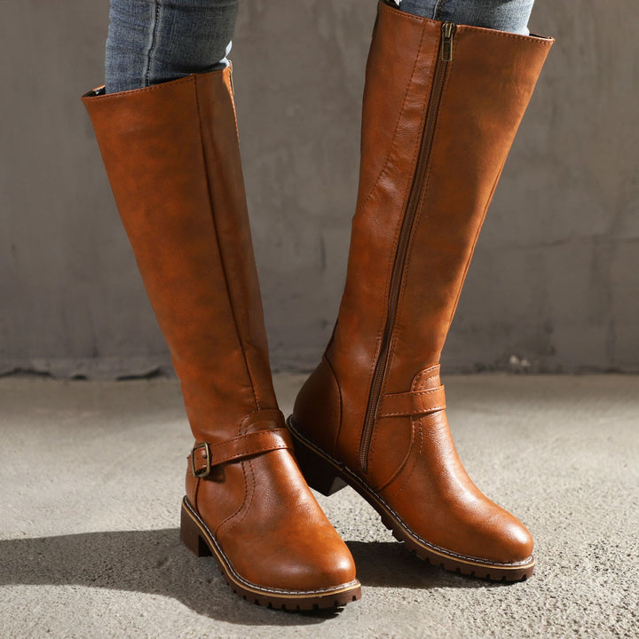 Women retro low heel knee high knight riding boots
