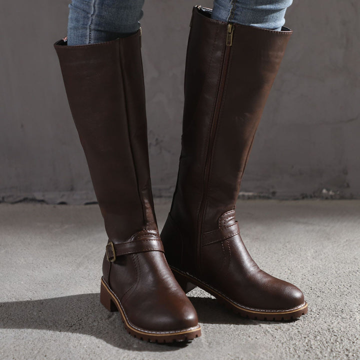 Women retro low heel knee high knight riding boots