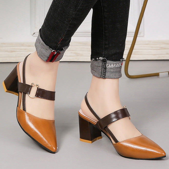 Chic Two-Tone Slingback Sandals for Women – Elegant Block Heels for Work & Parties