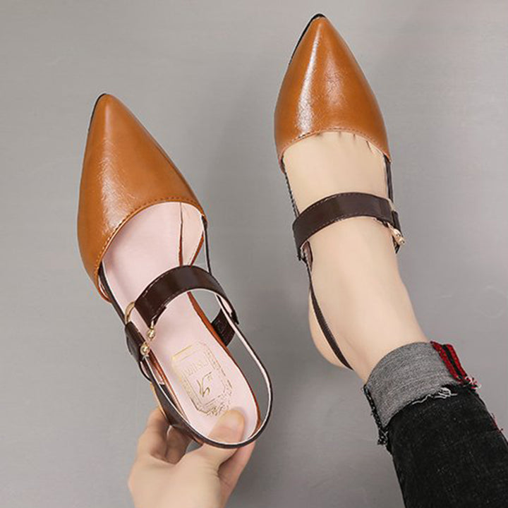 brown Chic Two-Tone Slingback Sandals for Women – Elegant Block Heels for Work & Parties