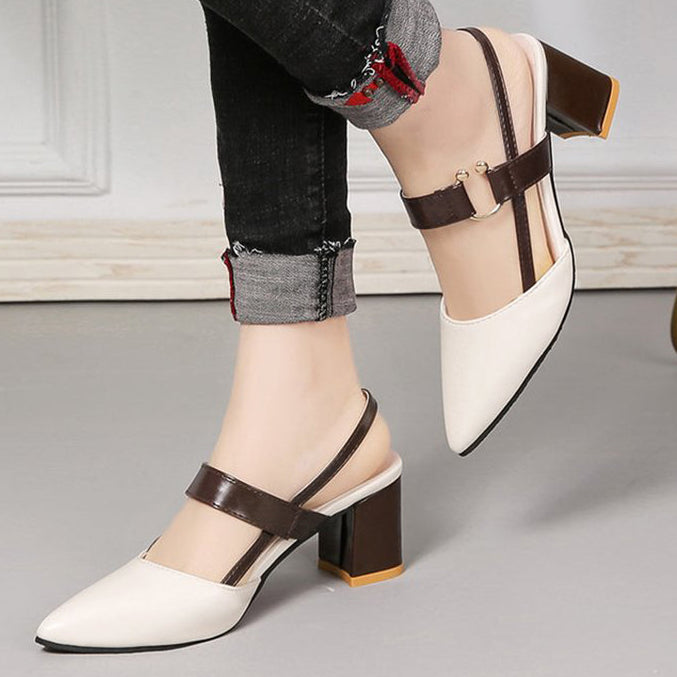 Chic Two-Tone Slingback Sandals for Women – Elegant Block Heels for Work & Parties