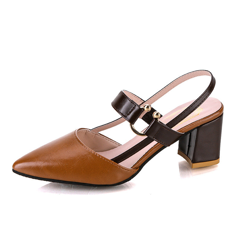 brown Chic Two-Tone Slingback Sandals for Women – Elegant Block Heels for Work & Parties