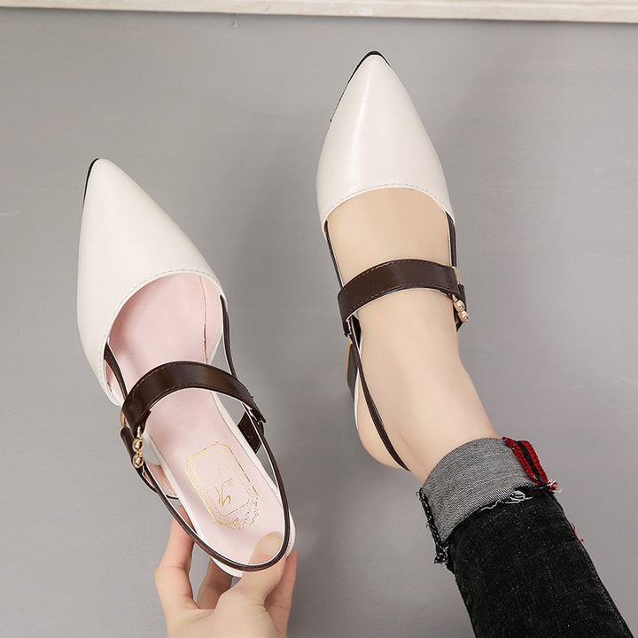 beige Chic Two-Tone Slingback Sandals for Women – Elegant Block Heels for Work & Parties