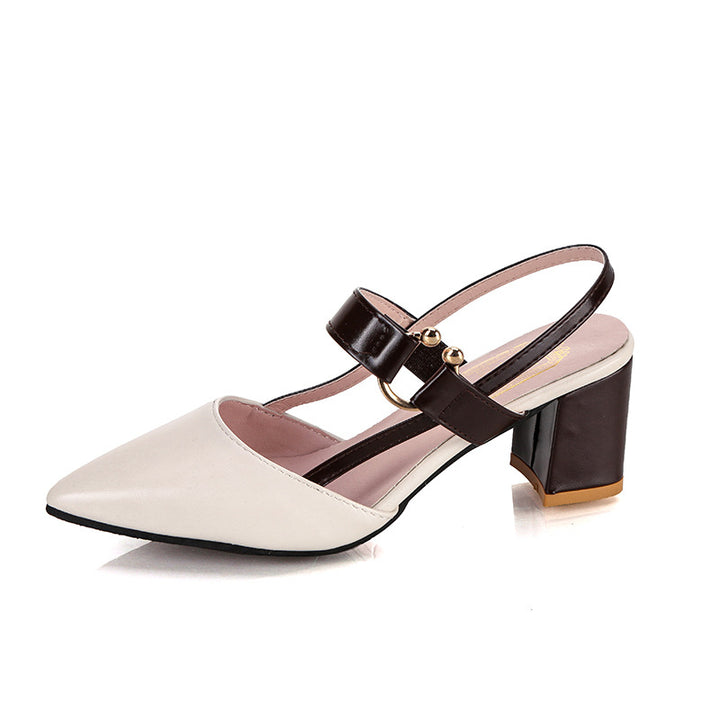 beige Chic Two-Tone Slingback Sandals for Women – Elegant Block Heels for Work & Parties