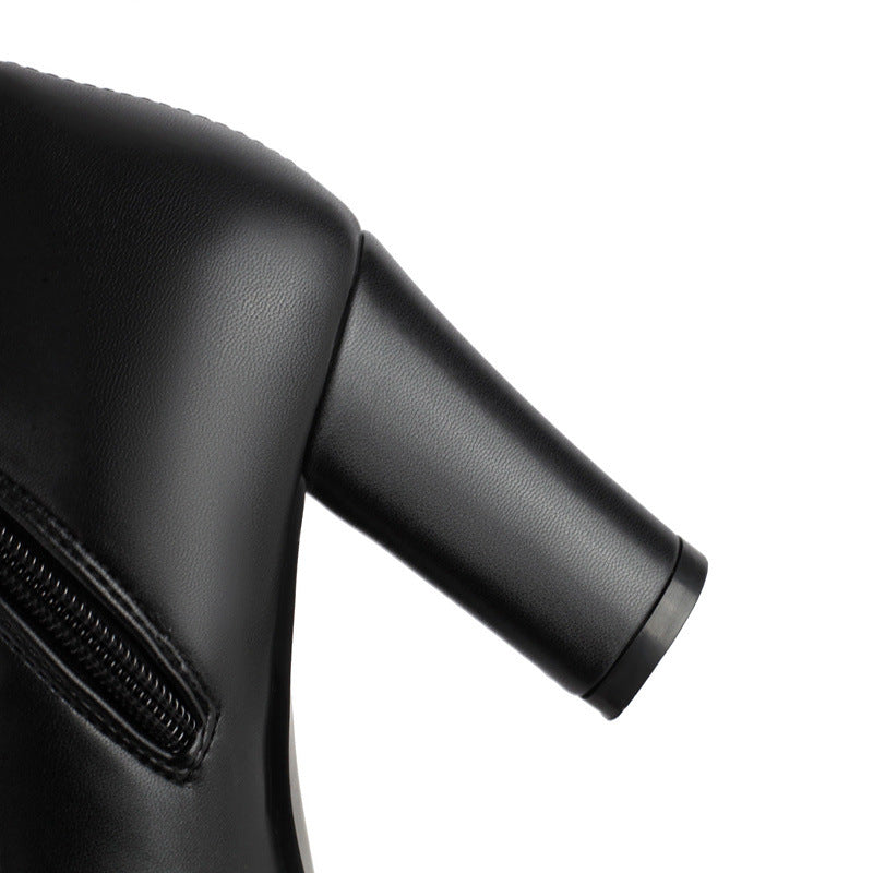 black Women's 4 inches chunky heels strechy thigh boots