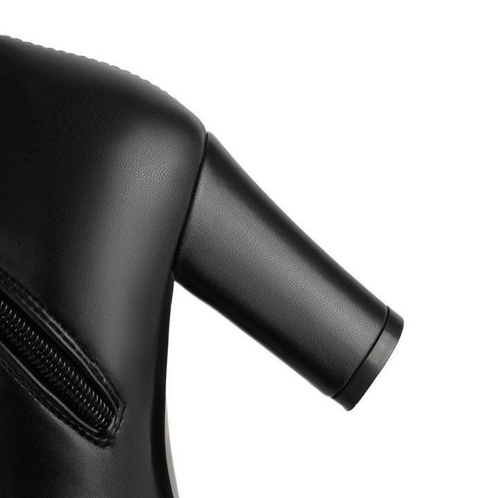 black Women's 4 inches chunky heels strechy thigh boots