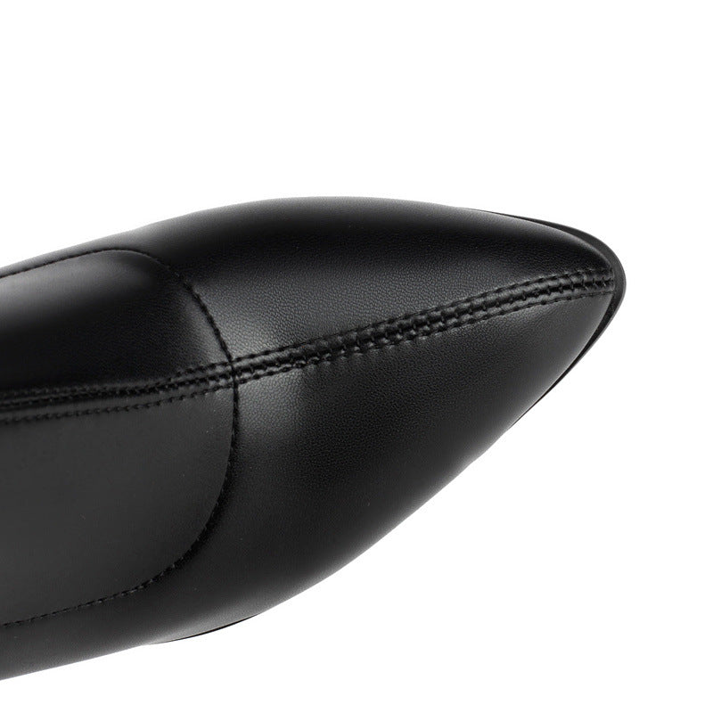 black Women's 4 inches chunky heels strechy thigh boots