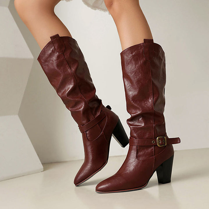 Women's Buckle Slouchy Knee-High Boots