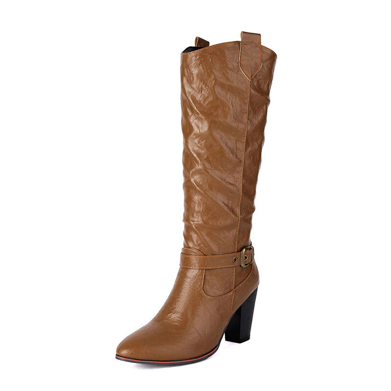 Women's Buckle Slouchy Knee-High Boots