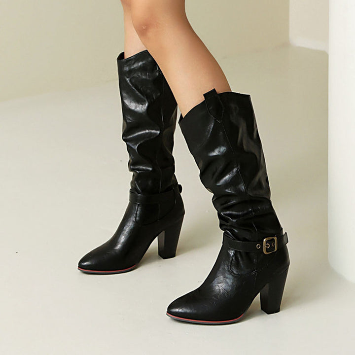 Women's Buckle Slouchy Knee-High Boots