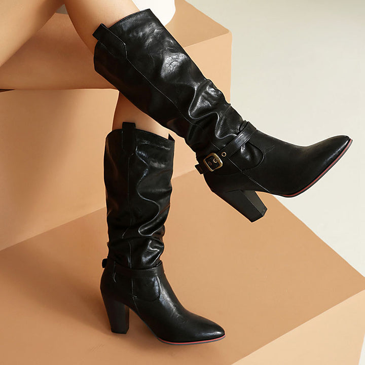 Women's Buckle Slouchy Knee-High Boots