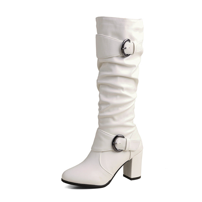 Women's Double-Buckle Slouch Knee-High Boots