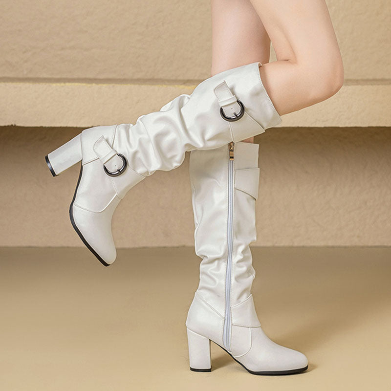 Women's Double-Buckle Slouch Knee-High Boots