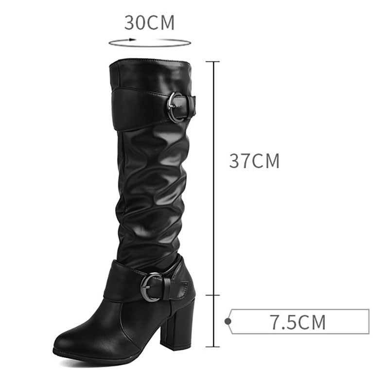 Women's Double-Buckle Slouch Knee-High Boots