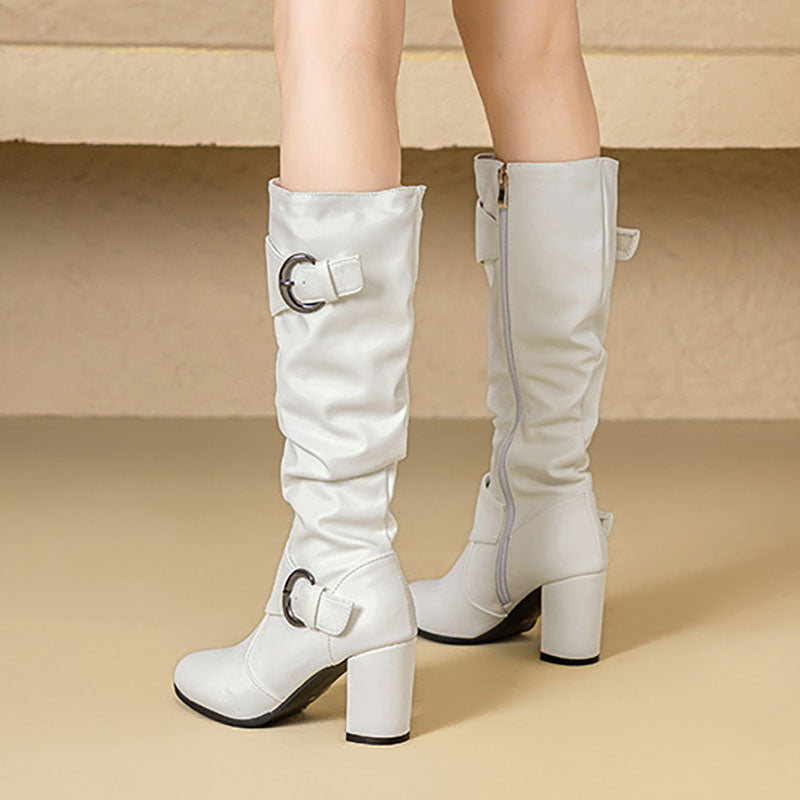 Women's Double-Buckle Slouch Knee-High Boots