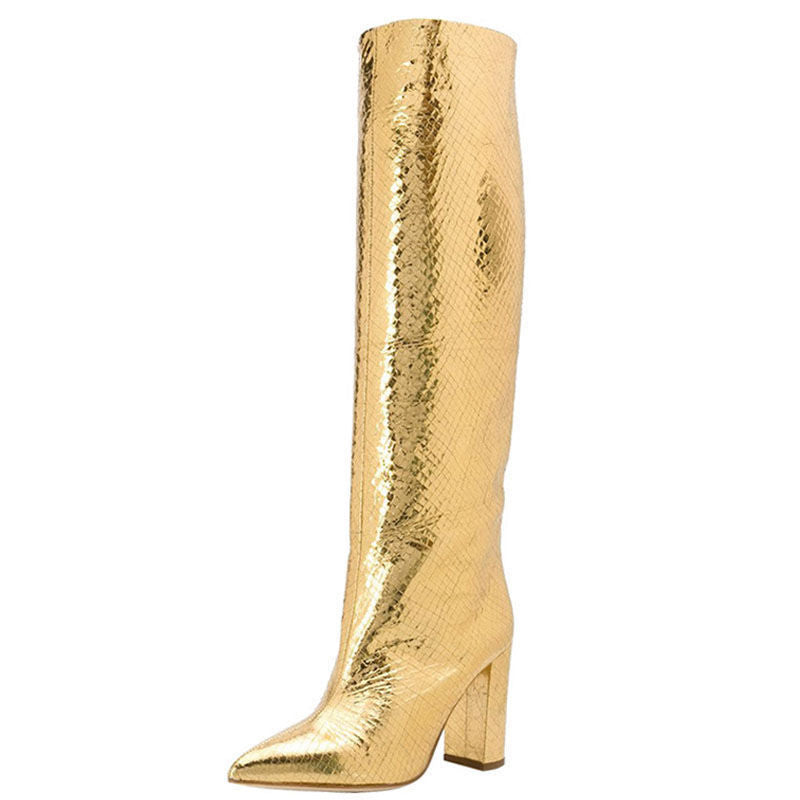 Women's Croc-Embossed Knee-High Boots