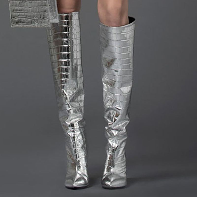 Women's Croc-Embossed Knee-High Boots