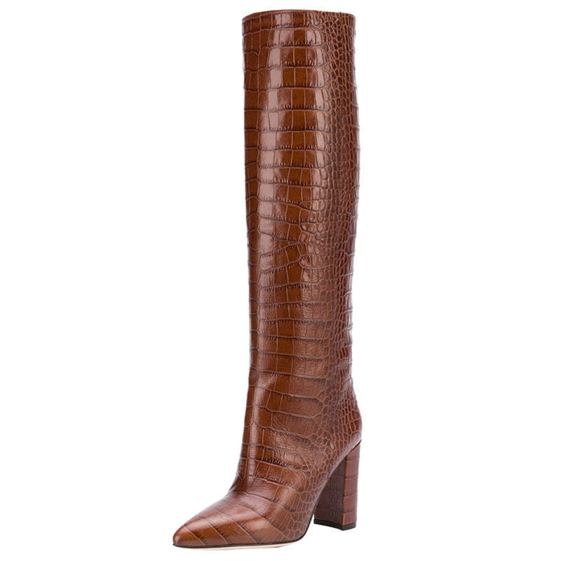 Women's Croc-Embossed Knee-High Boots