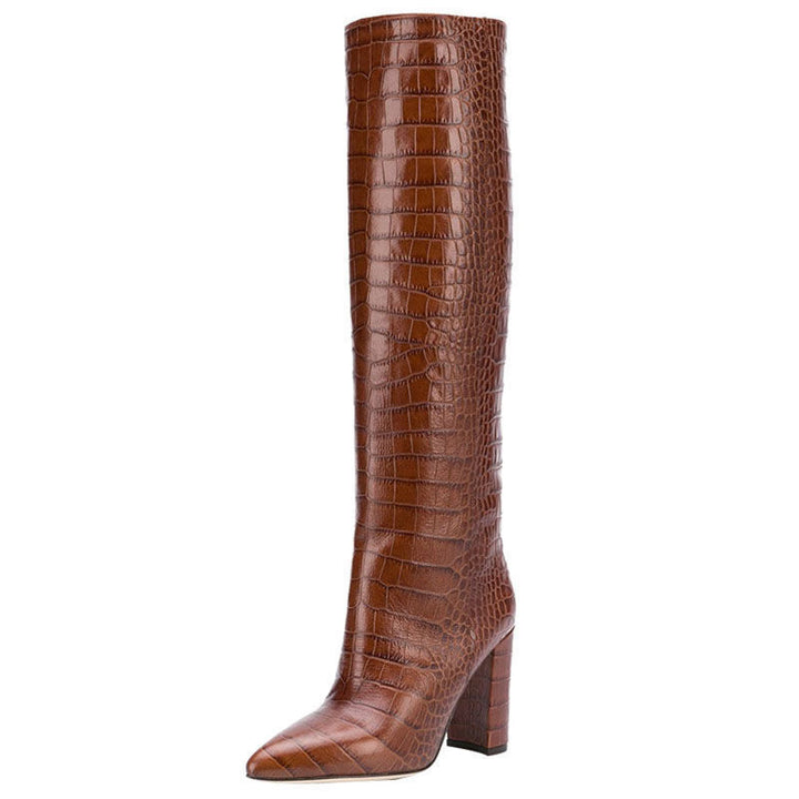 Women's Croc-Embossed Knee-High Boots