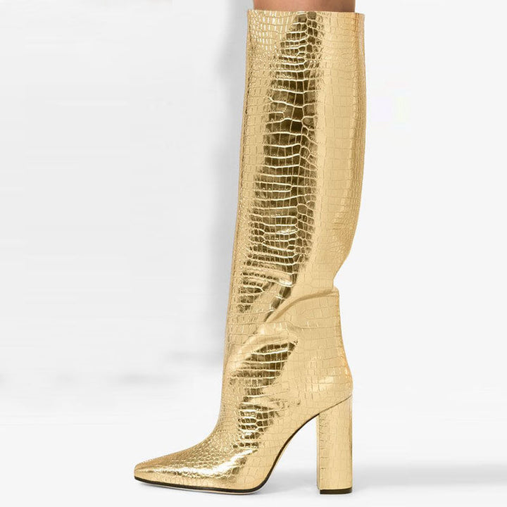 Women's Croc-Embossed Knee-High Boots