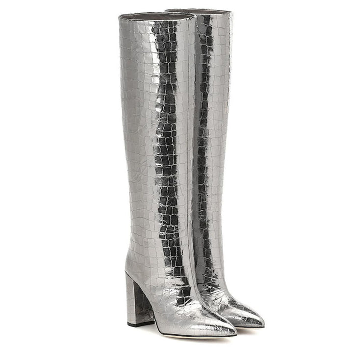 Women's Croc-Embossed Knee-High Boots