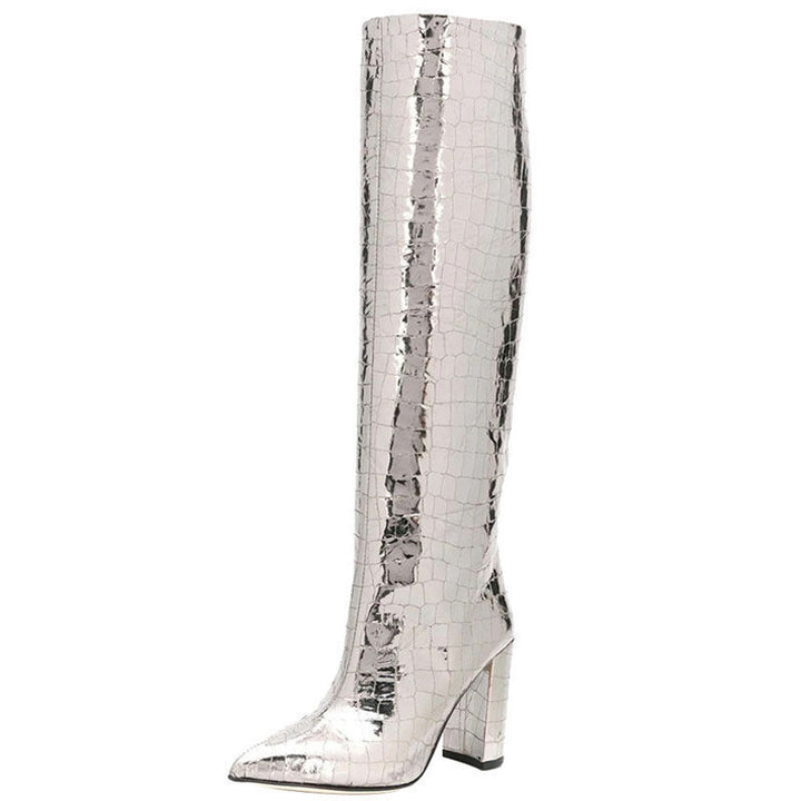Women's Croc-Embossed Knee-High Boots