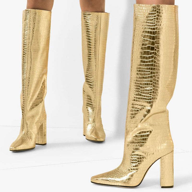 Women's Croc-Embossed Knee-High Boots