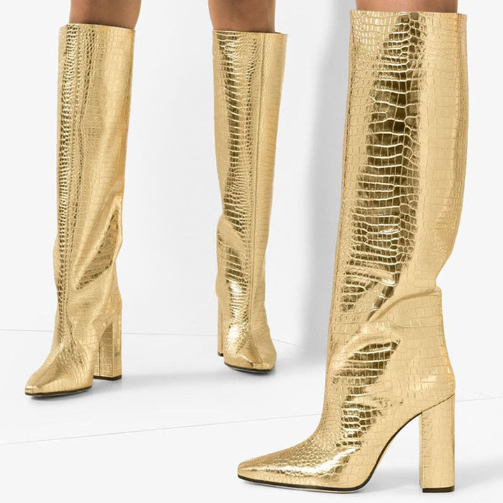 Women's Croc-Embossed Knee-High Boots