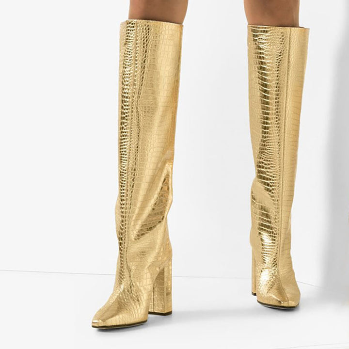Women's Croc-Embossed Knee-High Boots
