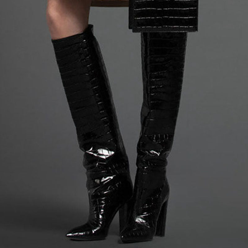 Women's Croc-Embossed Knee-High Boots
