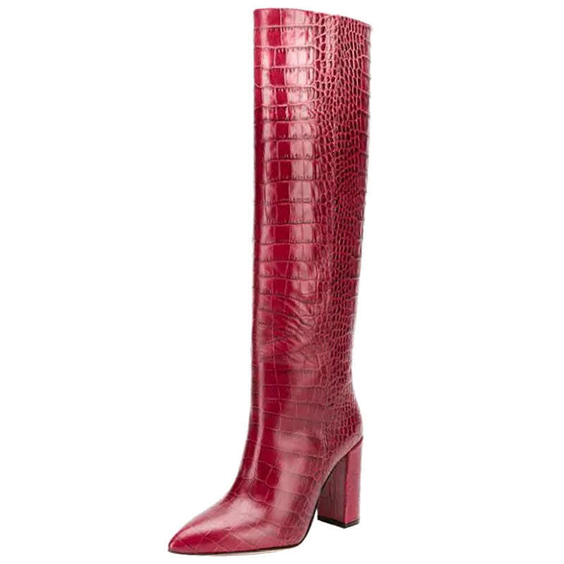 Women's Croc-Embossed Knee-High Boots