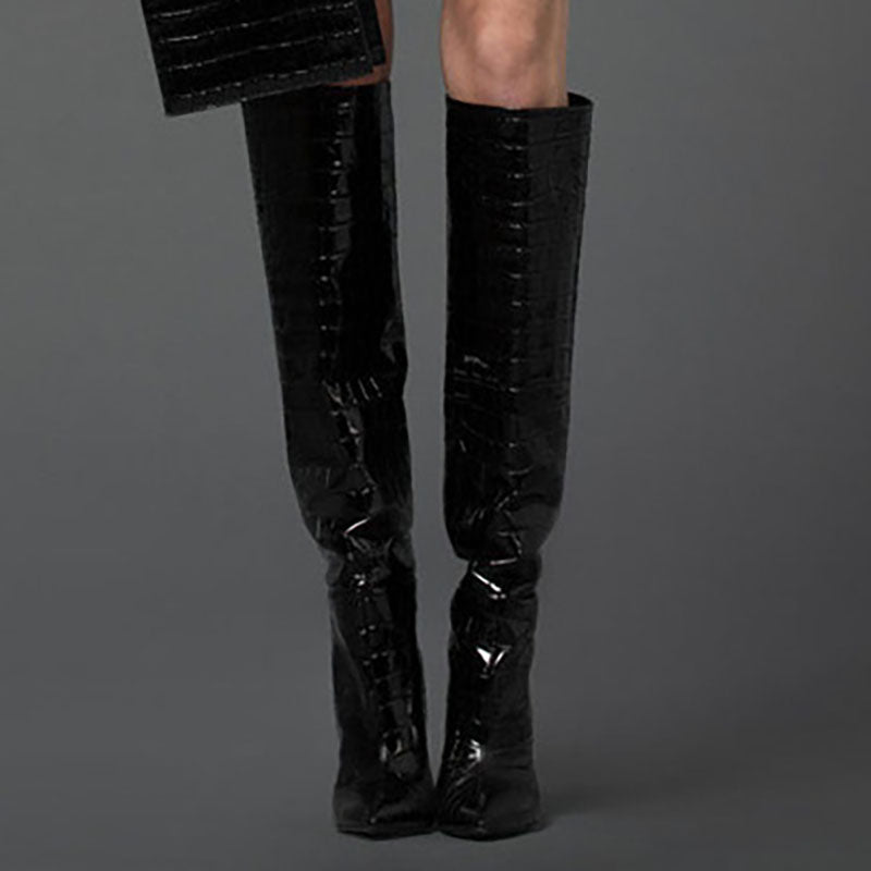 Women's Croc-Embossed Knee-High Boots