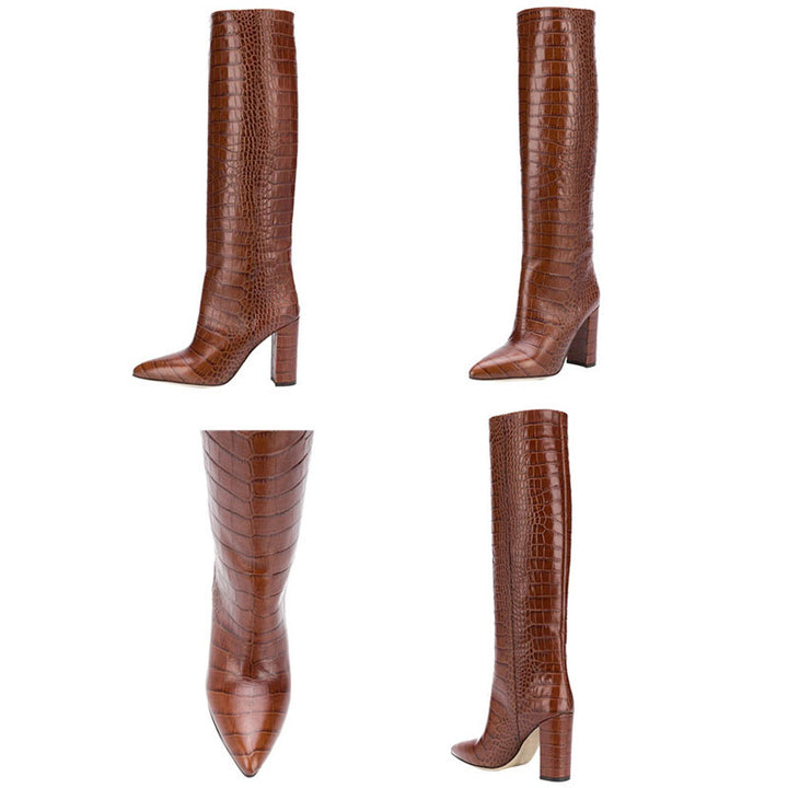 Women's Croc-Embossed Knee-High Boots
