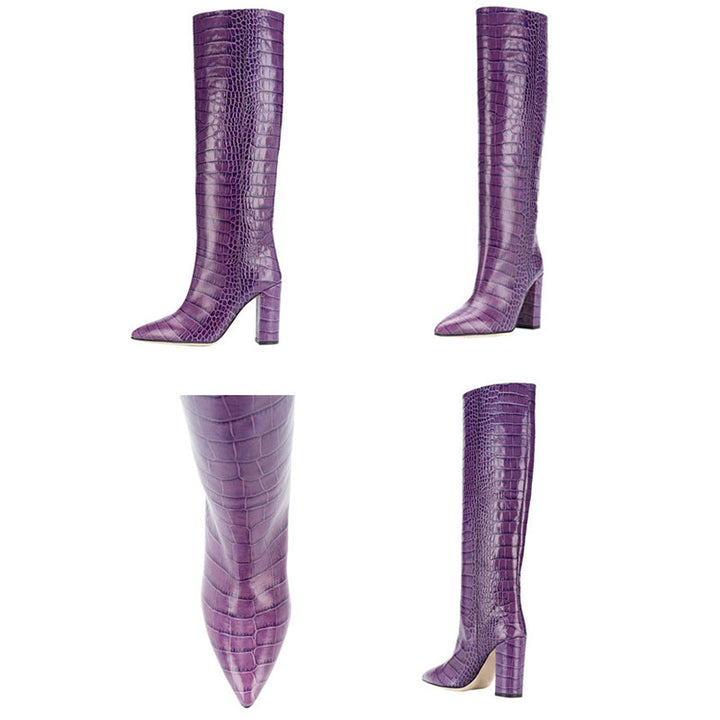 Women's Croc-Embossed Knee-High Boots