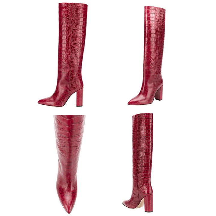 Women's Croc-Embossed Knee-High Boots