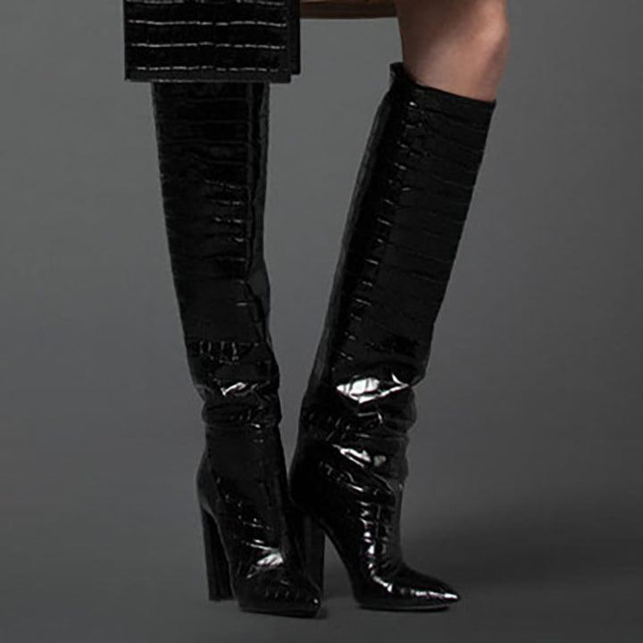 Women's Croc-Embossed Knee-High Boots