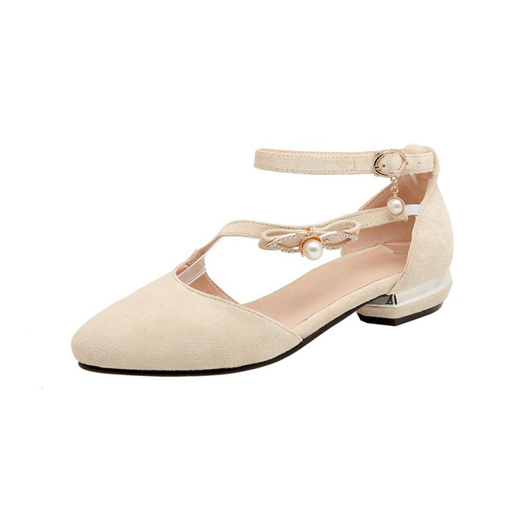 beige Elegant D'Orsay Pointed Toe Sandals for Women – Pearl Rhinestone Buckle Detail for Special Occasions