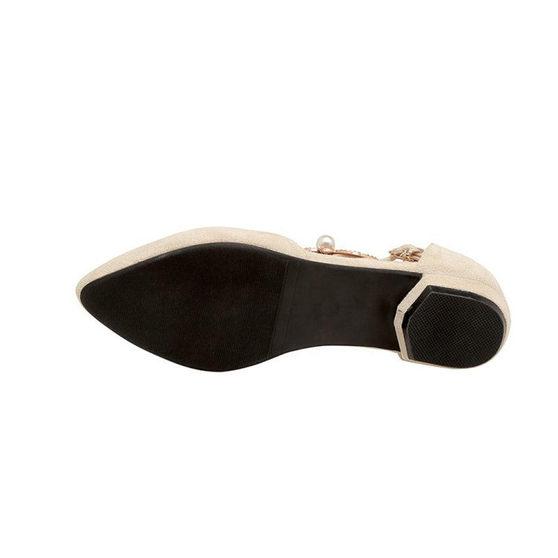 Elegant D'Orsay Pointed Toe Sandals for Women – Pearl Rhinestone Buckle Detail for Special Occasions