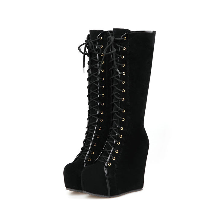 Women's Tall Lace-Up Platform Wedge Boots