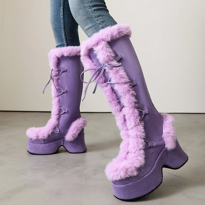 Women's Faux Fur-Trim Platform Knee-High Boots