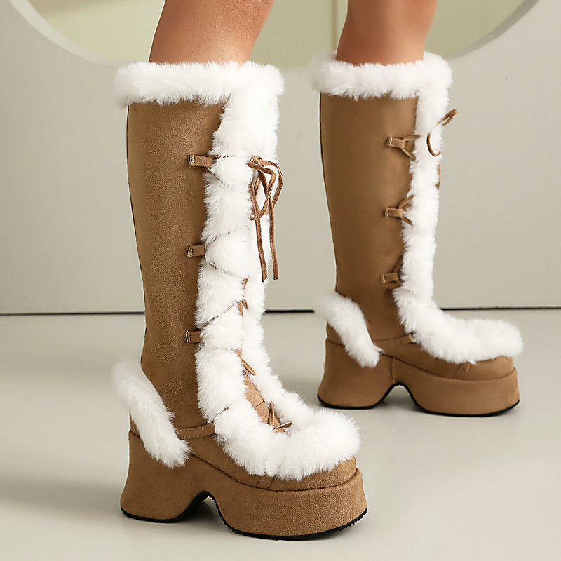 Women's Faux Fur-Trim Platform Knee-High Boots
