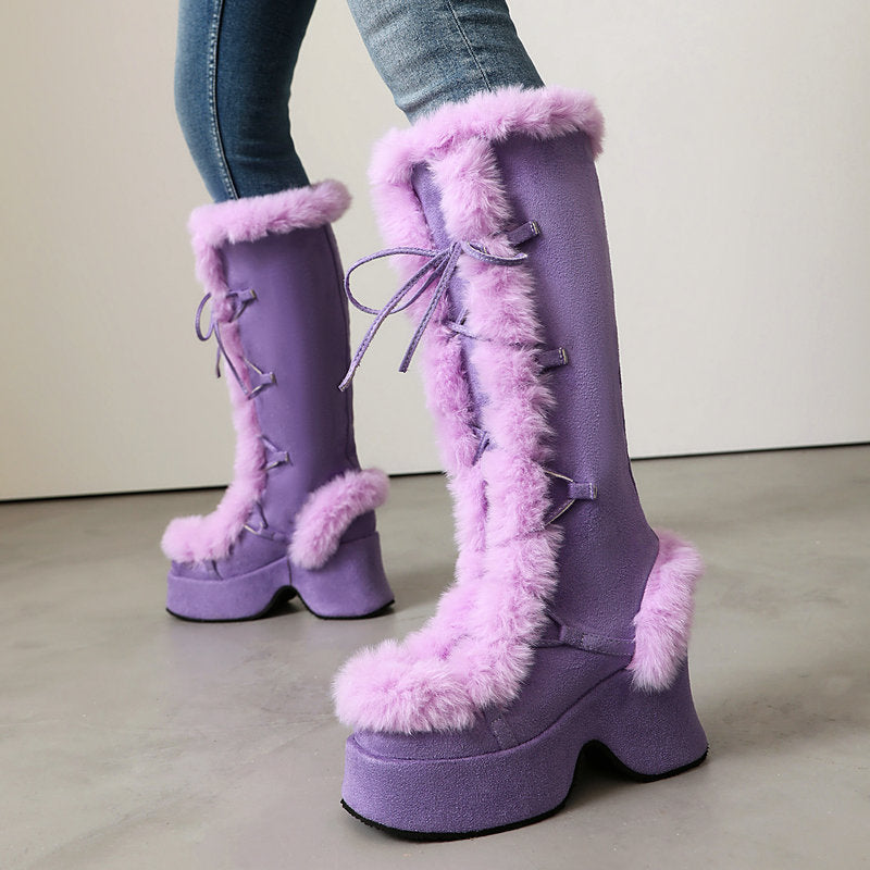 Women's Faux Fur-Trim Platform Knee-High Boots