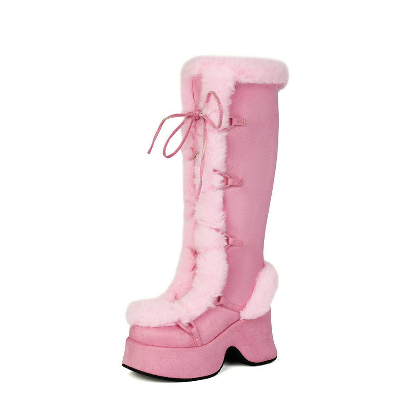 Women's Faux Fur-Trim Platform Knee-High Boots