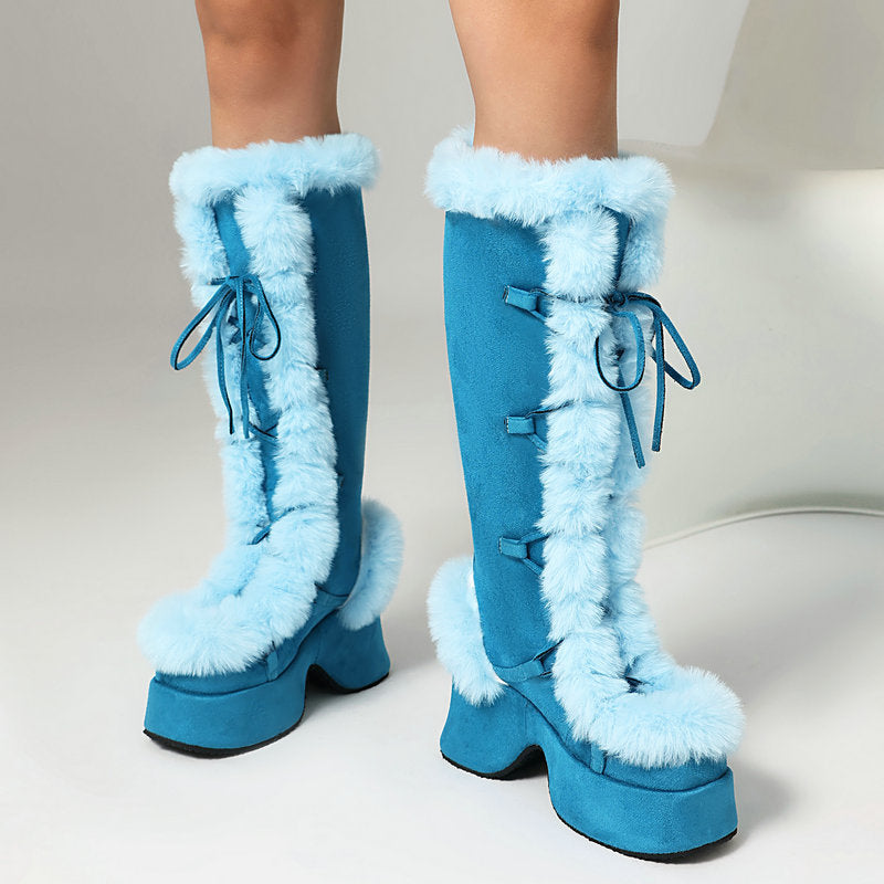 Women's Faux Fur-Trim Platform Knee-High Boots