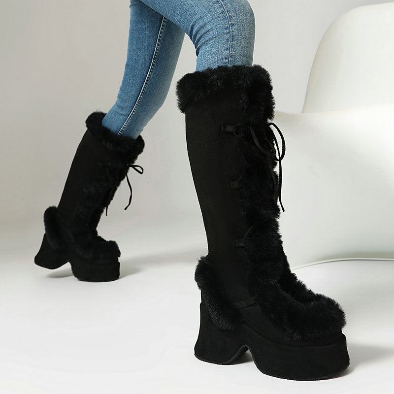Women's Faux Fur-Trim Platform Knee-High Boots