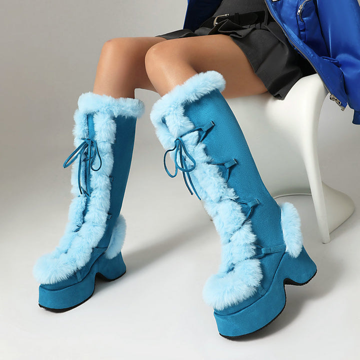 Women's Faux Fur-Trim Platform Knee-High Boots