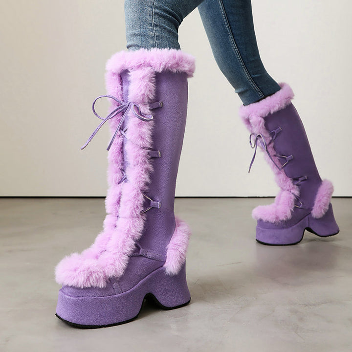 Women's Faux Fur-Trim Platform Knee-High Boots