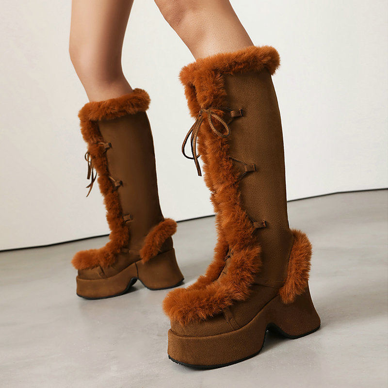 Women's Faux Fur-Trim Platform Knee-High Boots