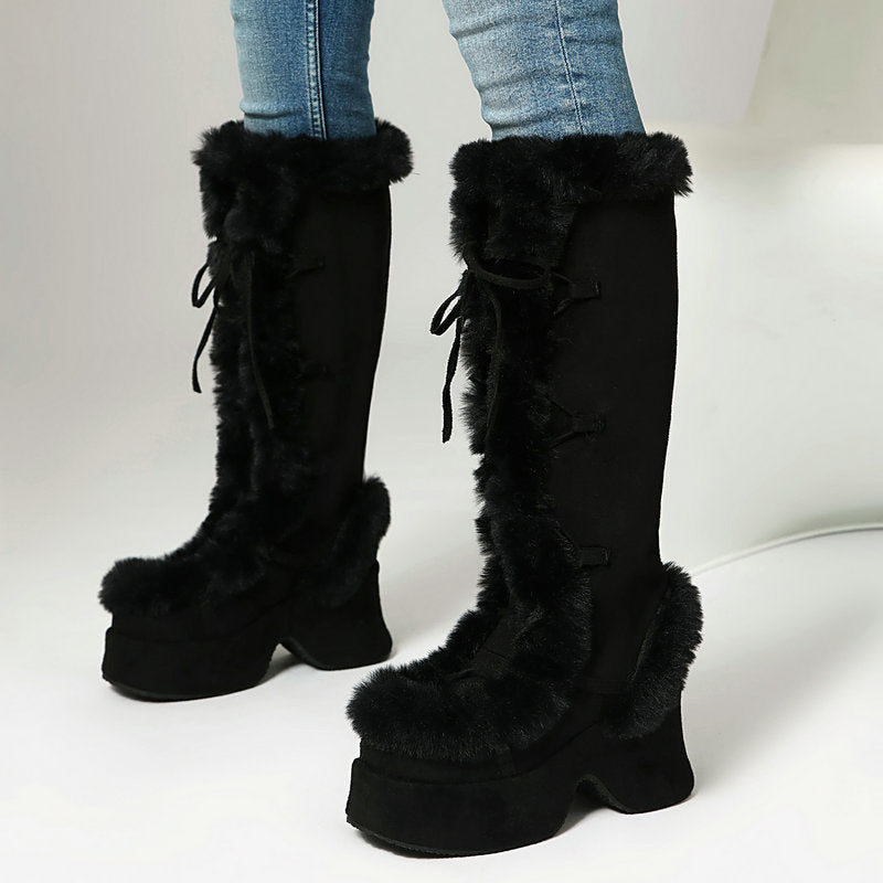Women's Faux Fur-Trim Platform Knee-High Boots